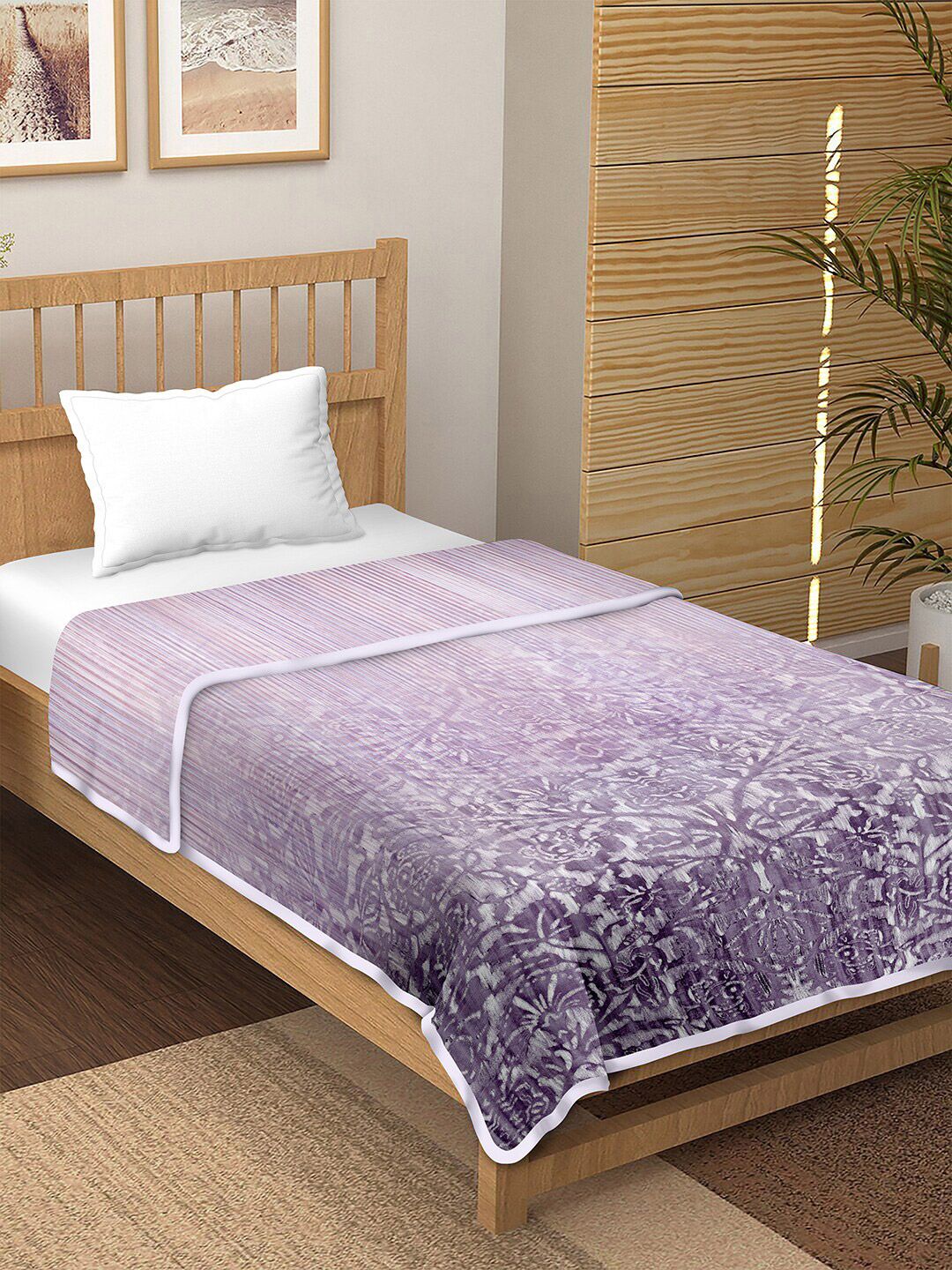BELLA CASA Purple & White Floral 180 GSM Cotton Single Bed Dohar Price in India