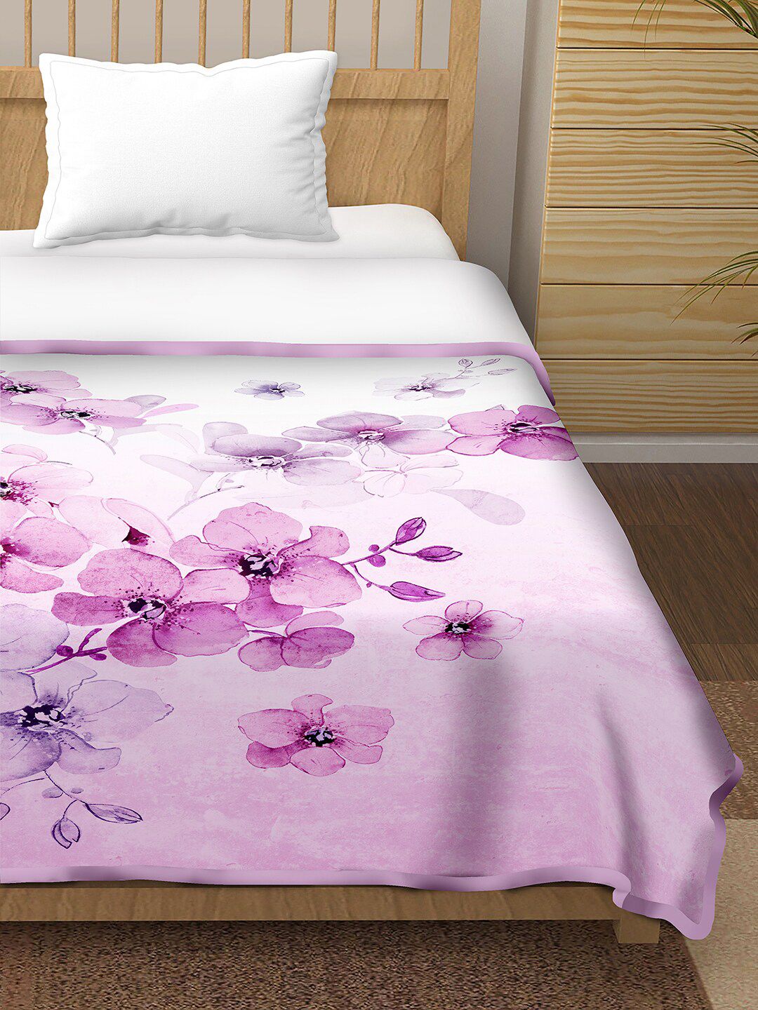 BELLA CASA Pink & White Floral 180 GSM Pure Cotton Reversible AC Room Single Bed Dohar Price in India