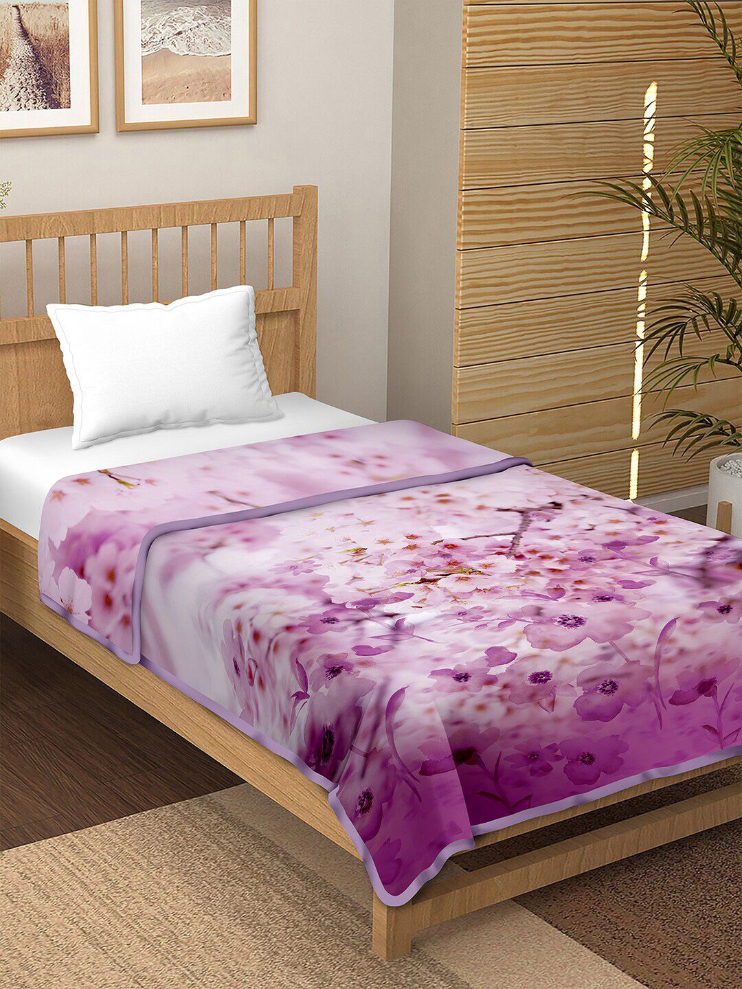 BELLA CASA Pink Printed AC Room 180 GSM Cotton Reversible Single Bed Dohar Price in India