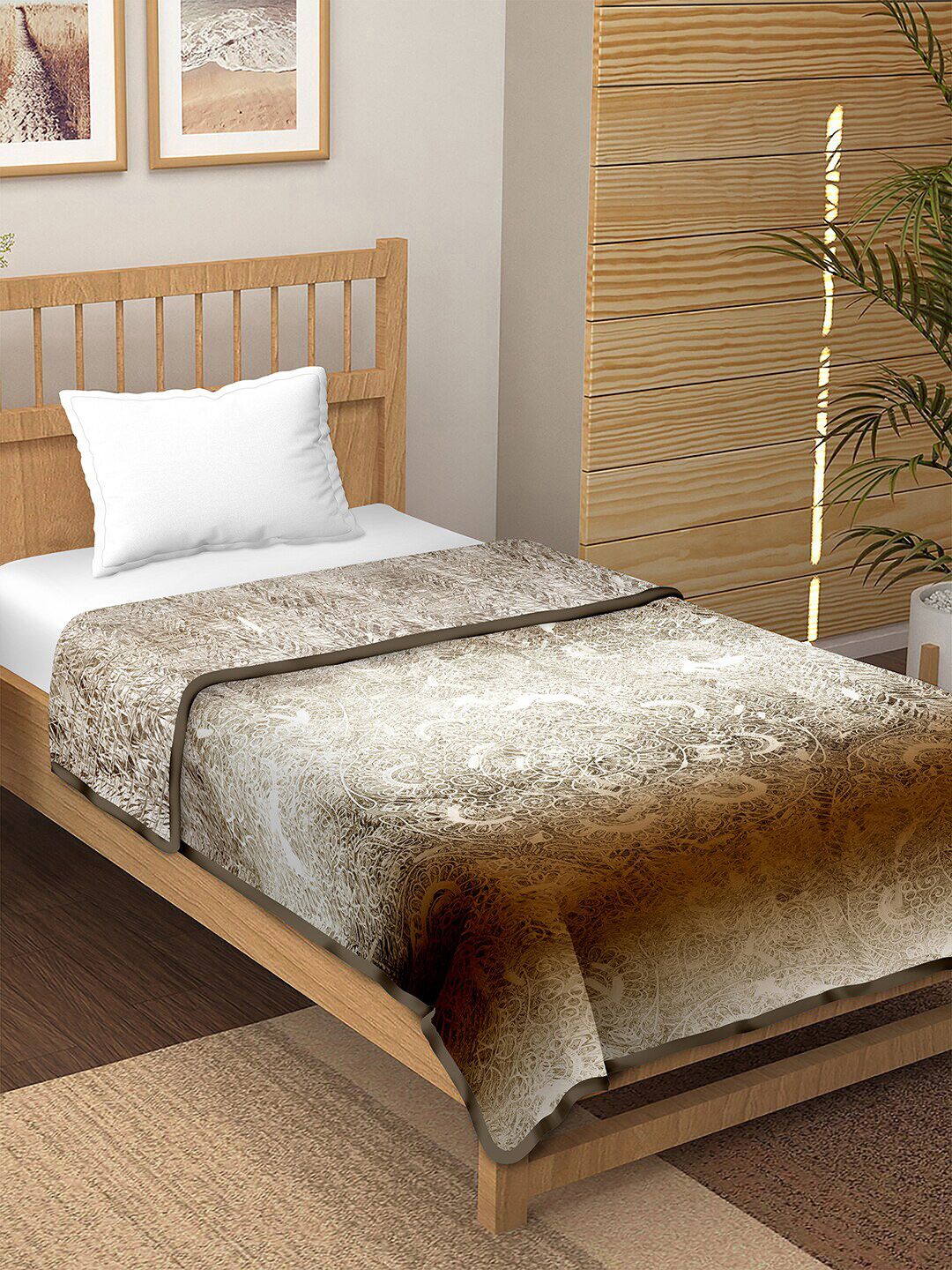 BELLA CASA Brown & White 180 GSM AC Room Pure Cotton Reversible Single Bed Dohar Price in India