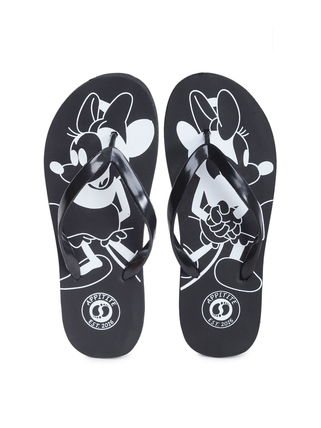 APPITITE Women Black & White Minnie Mouse Printed Rubber Thong Flip-Flops Price in India