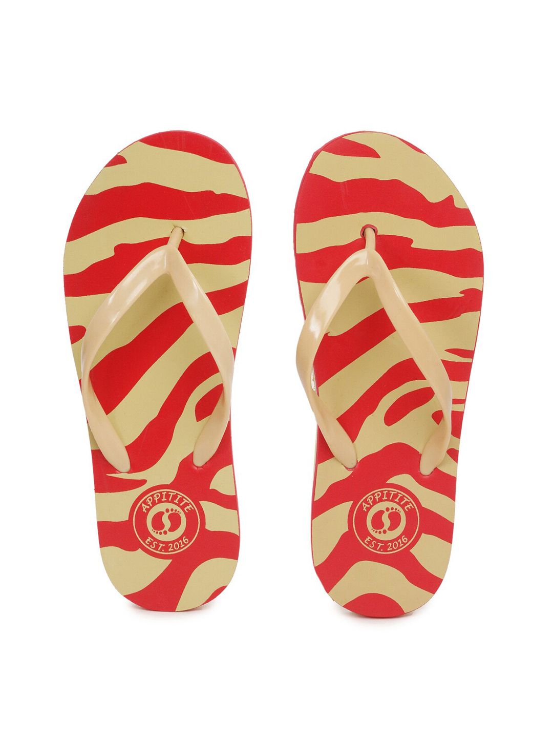 APPITITE Women Red & Beige Printed Rubber Slip-On Price in India