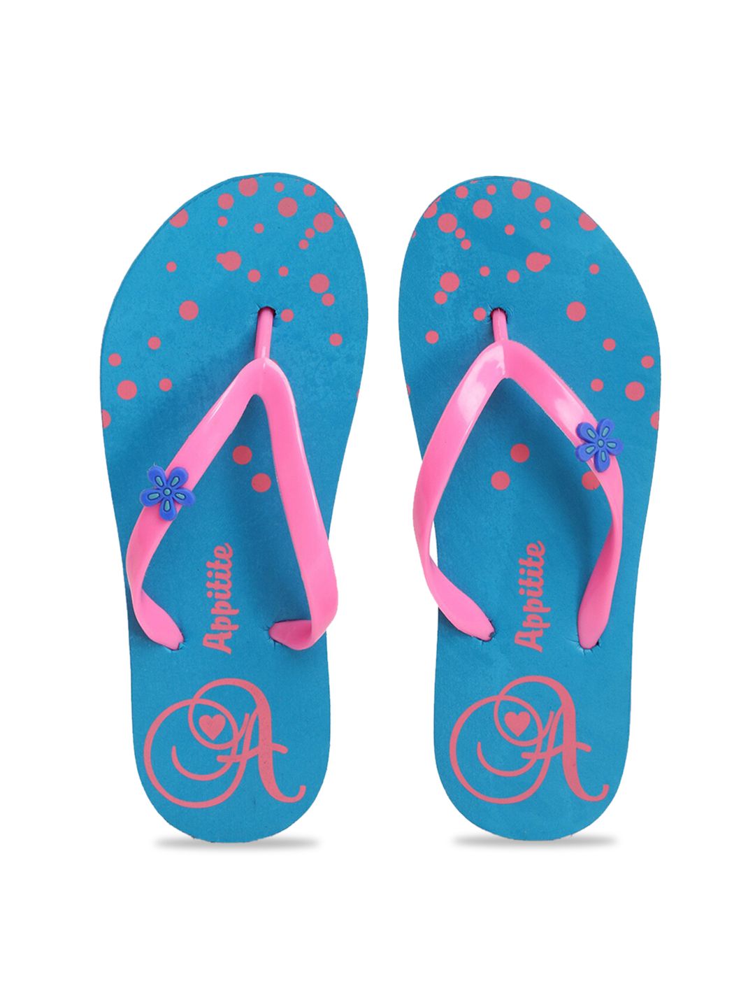 APPITITE Women Blue & Pink Printed Rubber Thong Flip-Flops Price in India