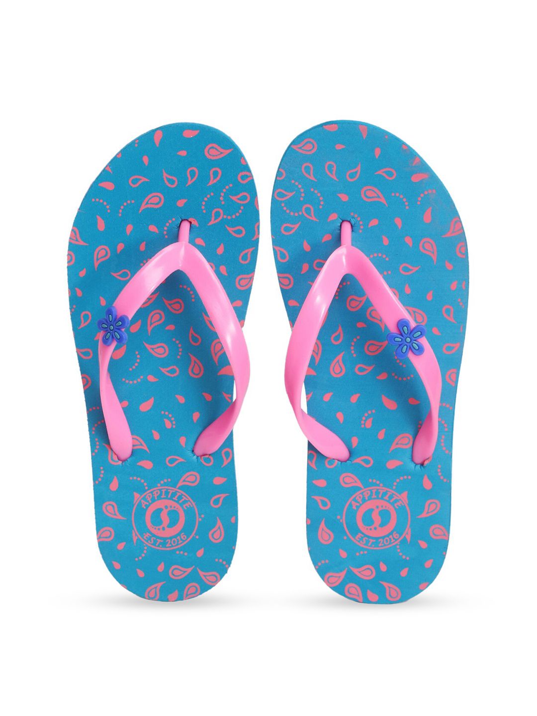 APPITITE Women Blue & Pink Printed Rubber Slip-On Price in India