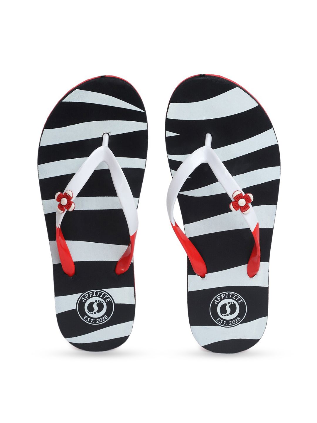 APPITITE Women Black & White Printed Rubber Thong Flip-Flops Price in India