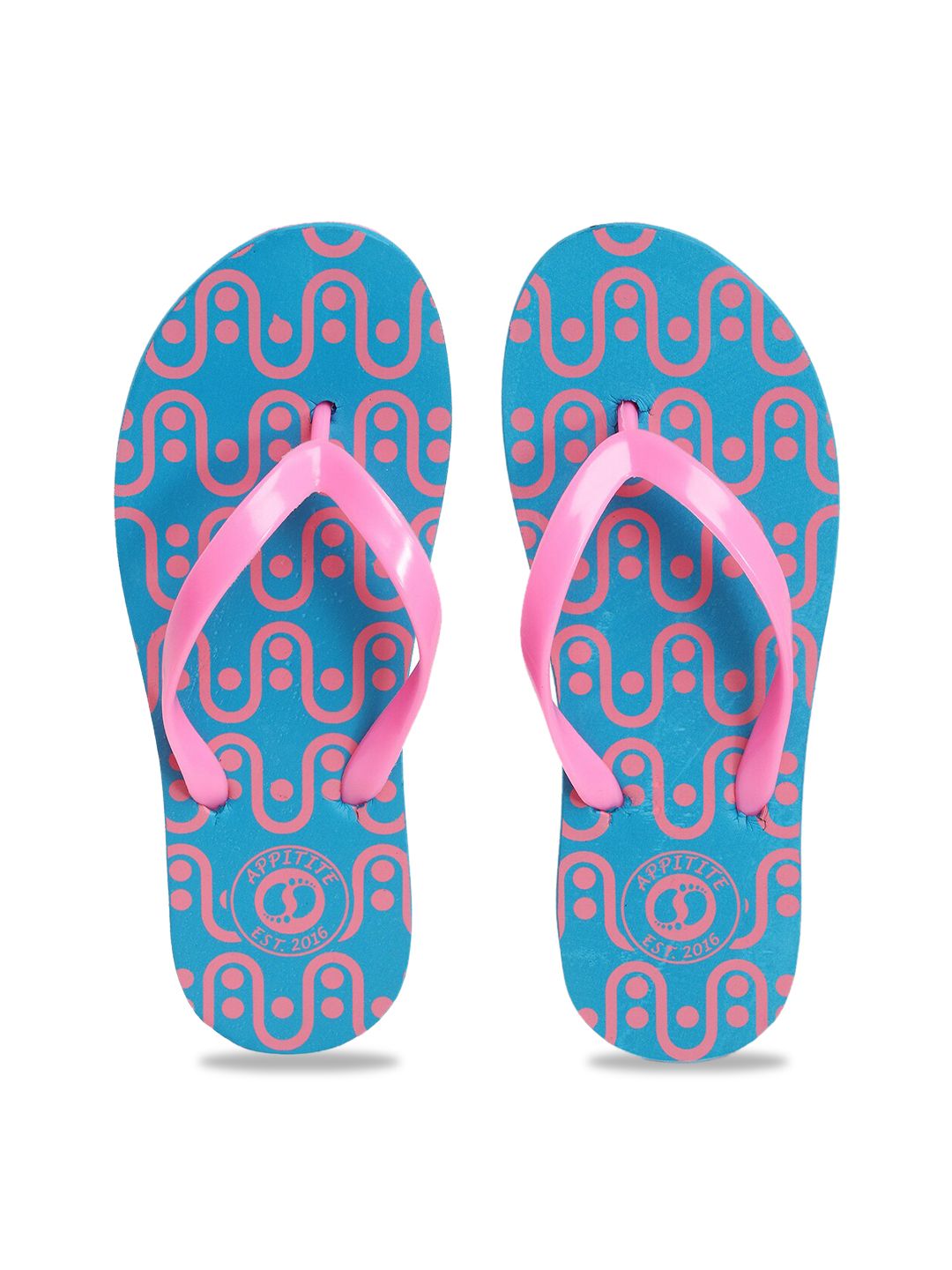 APPITITE Women Blue & Pink Printed Rubber Slip-On Price in India