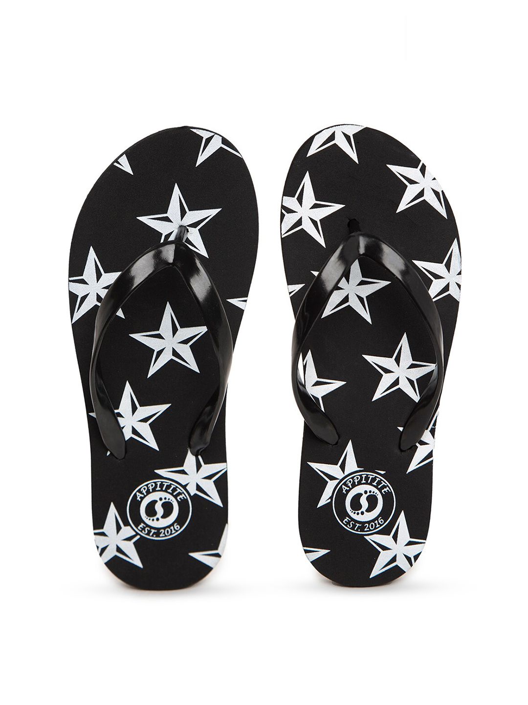 APPITITE Women Black & White Printed Rubber Slip-On Price in India