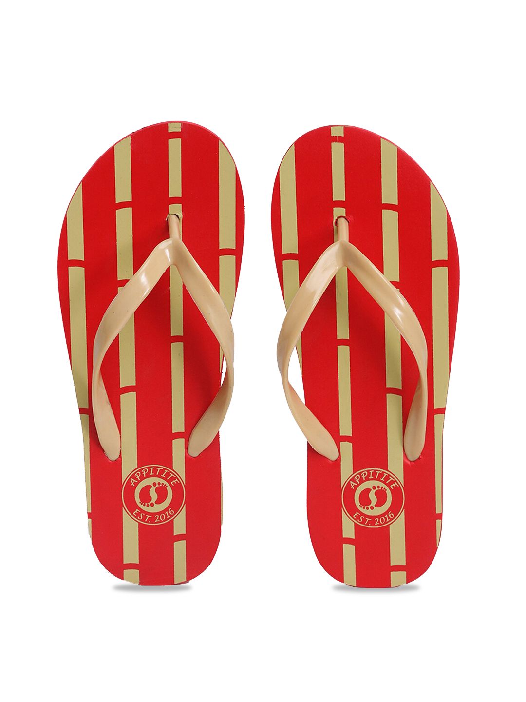 APPITITE Women Red & Beige Printed Rubber Thong Flip-Flops Price in India