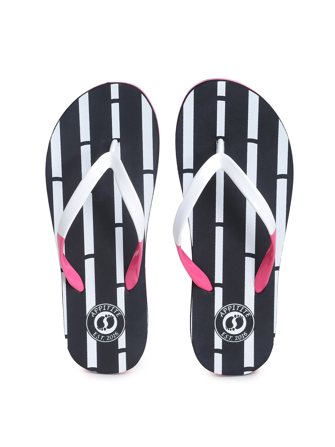 APPITITE Women Black & White Printed Rubber Thong Flip-Flops Price in India