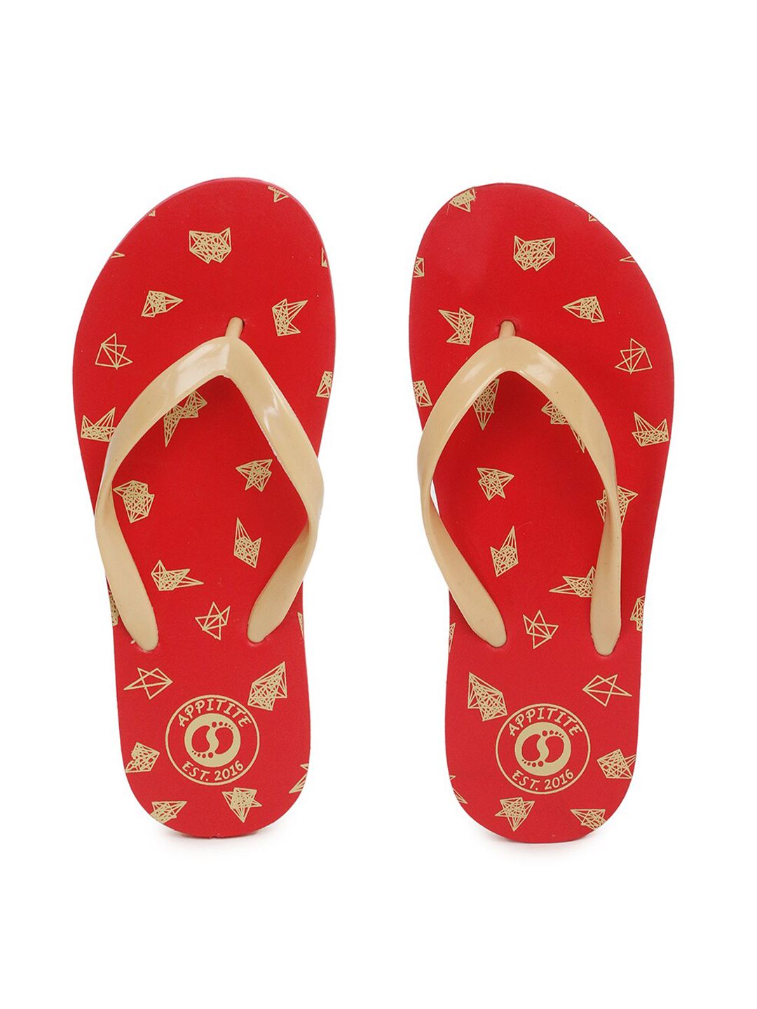 APPITITE Women Red & Beige Printed Rubber Slip-On Price in India