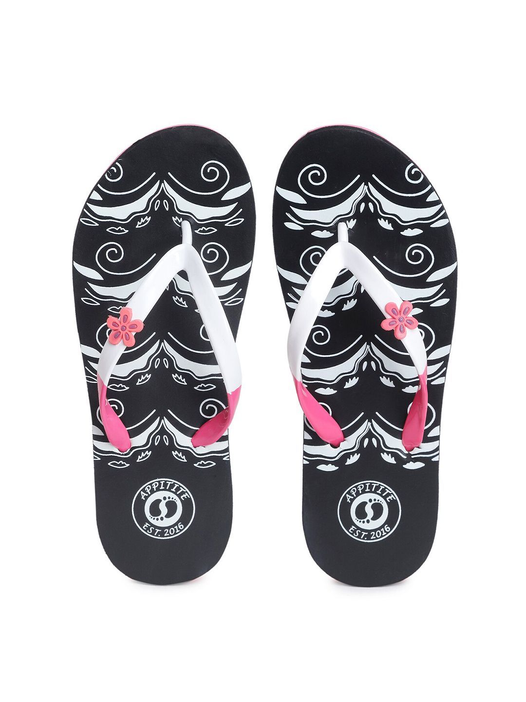 APPITITE Women Black Printed Rubber Slip-On Price in India