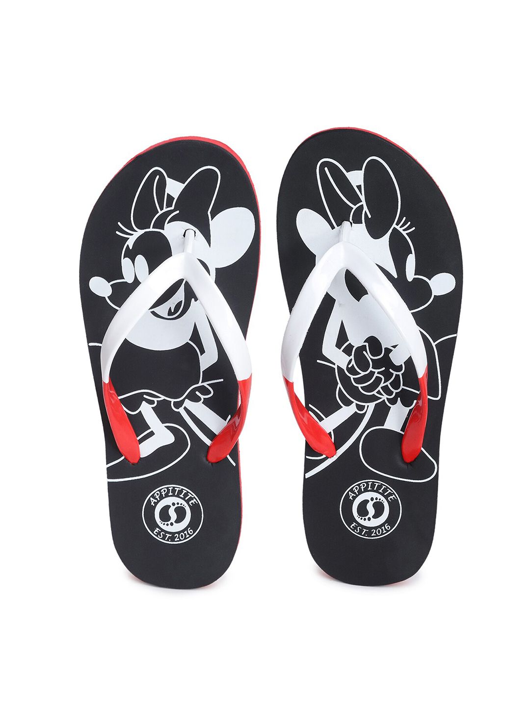 APPITITE Women Black & White Minnie Mouse Printed Rubber Thong Flip-Flops Price in India