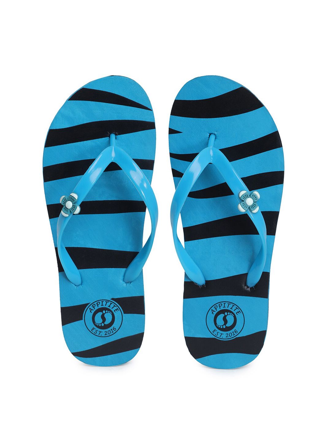 APPITITE Women Blue & Black Printed Rubber Thong Flip-Flops Price in India