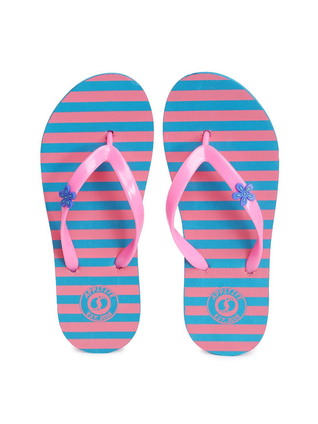 APPITITE Women Blue & Pink Printed Rubber Slip-On Price in India