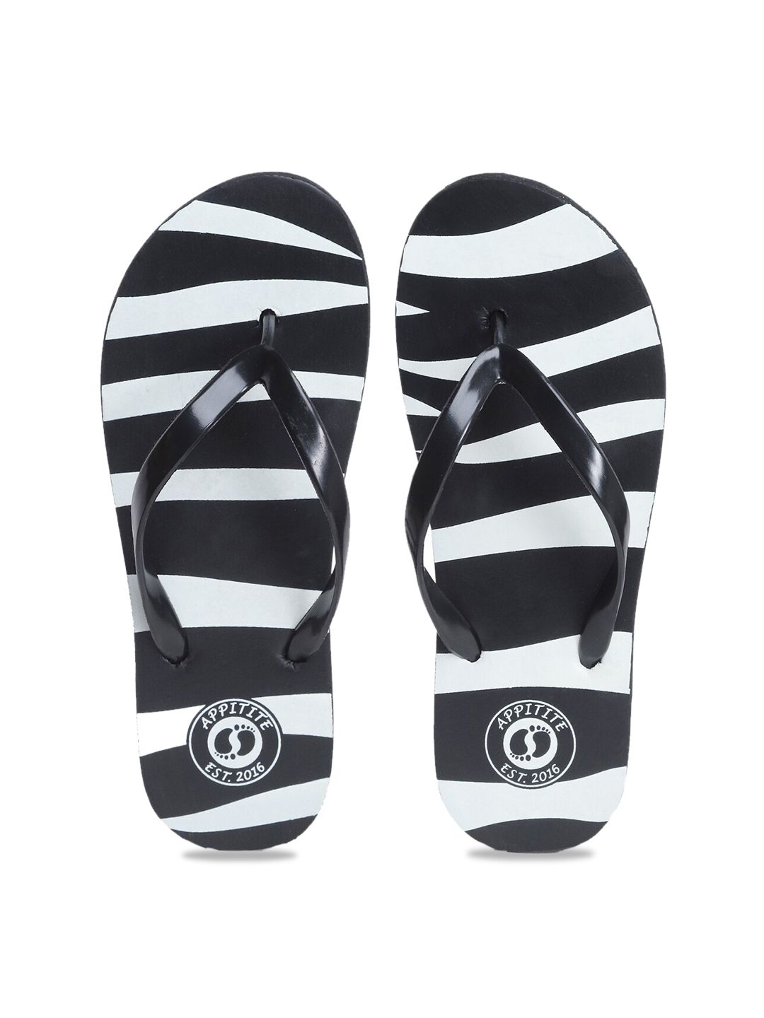 APPITITE Women Black & White Printed Rubber Thong Flip-Flops Price in India