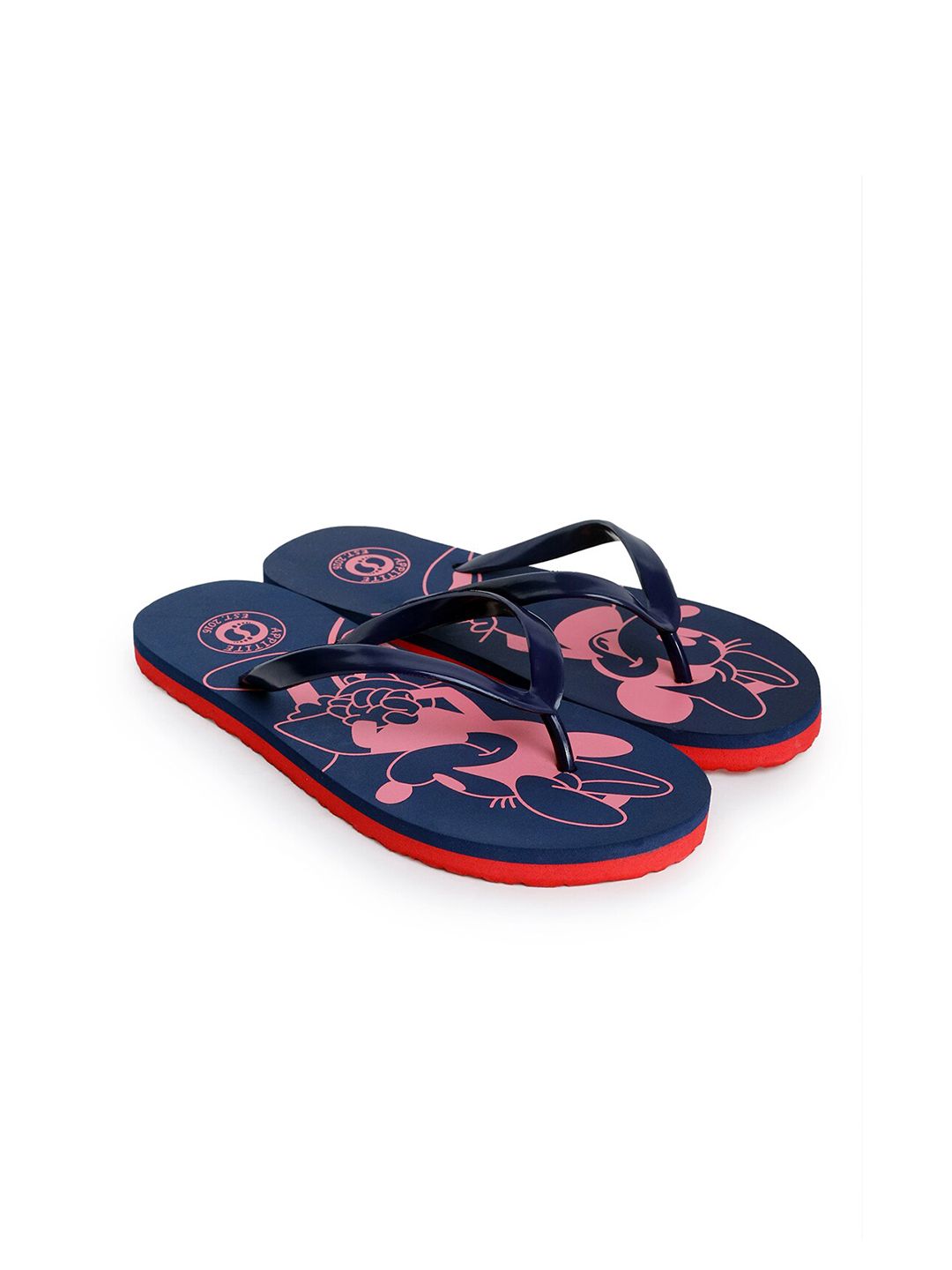 APPITITE Women Navy Blue & Pink Minnie Mouse Printed Rubber Thong Flip-Flops Price in India