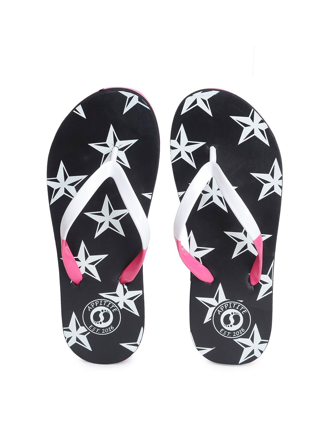 APPITITE Women Black & White Printed Rubber Slip-On Price in India