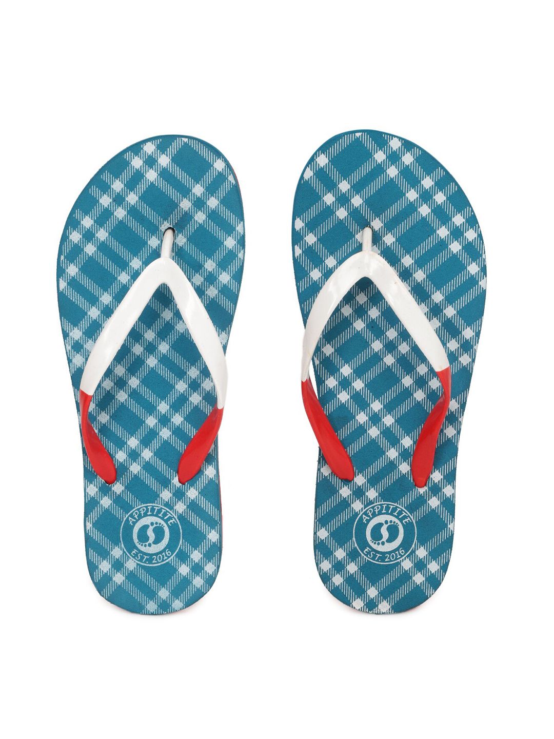 APPITITE Women Blue & White Printed Rubber Thong Flip-Flops Price in India