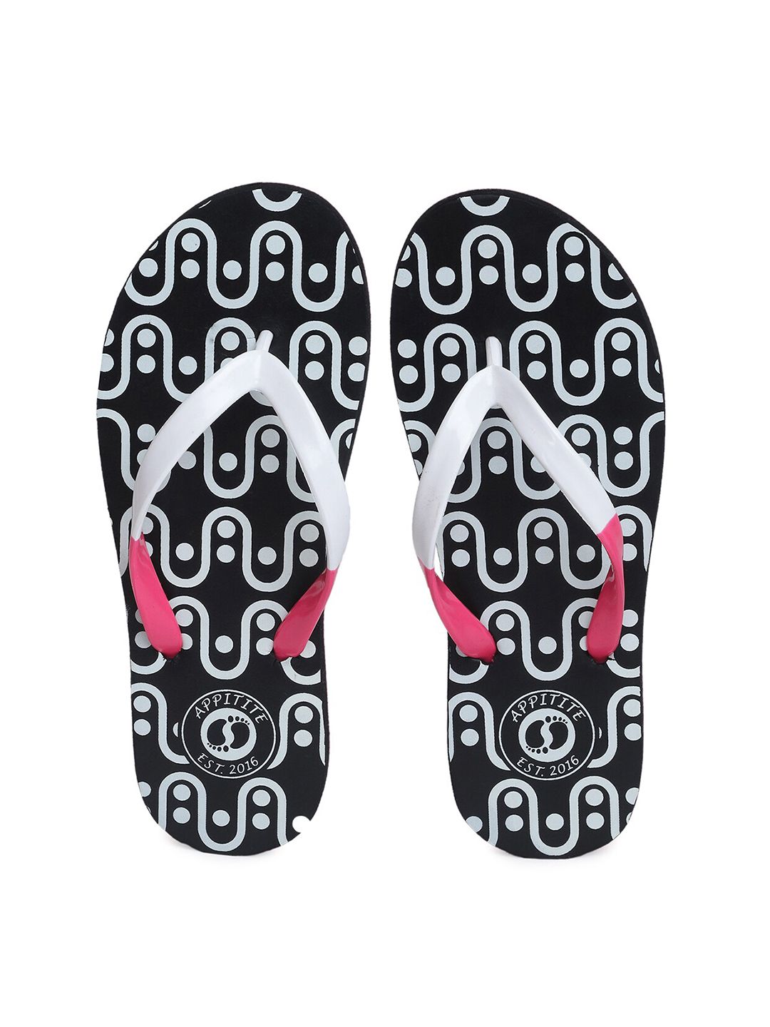 APPITITE Women Black & White Printed Rubber Slip-On Price in India