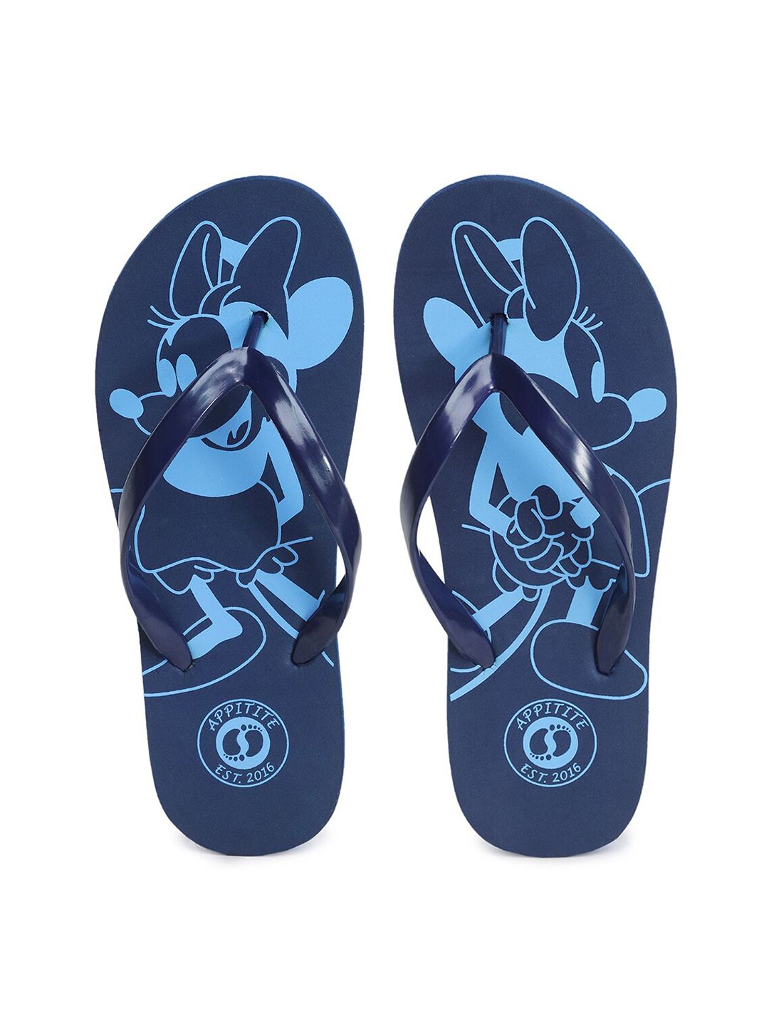 APPITITE Women Navy Blue Minnie Mouse Printed Rubber Thong Flip-Flops Price in India