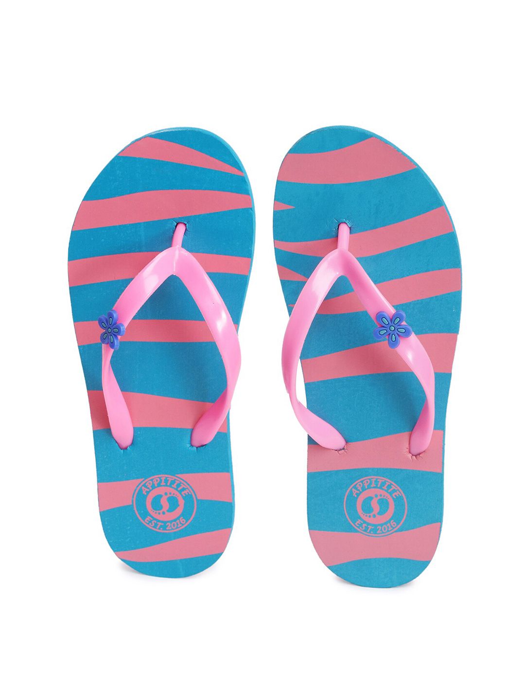 APPITITE Women Blue & Pink Printed Rubber Slip-On Price in India