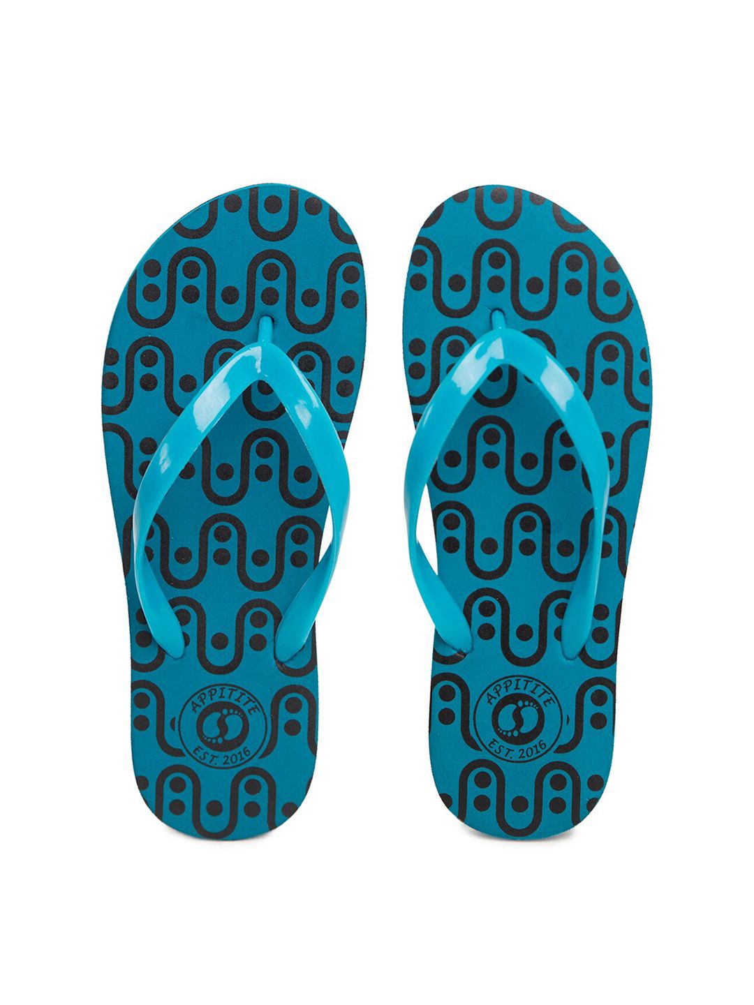 APPITITE Women Blue & Black Printed Rubber Thong Flip-Flops Price in India