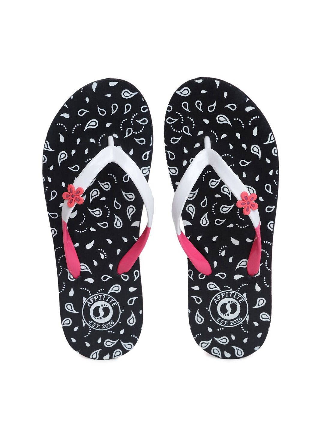 APPITITE Women Black & White Printed Rubber Slip-On Price in India