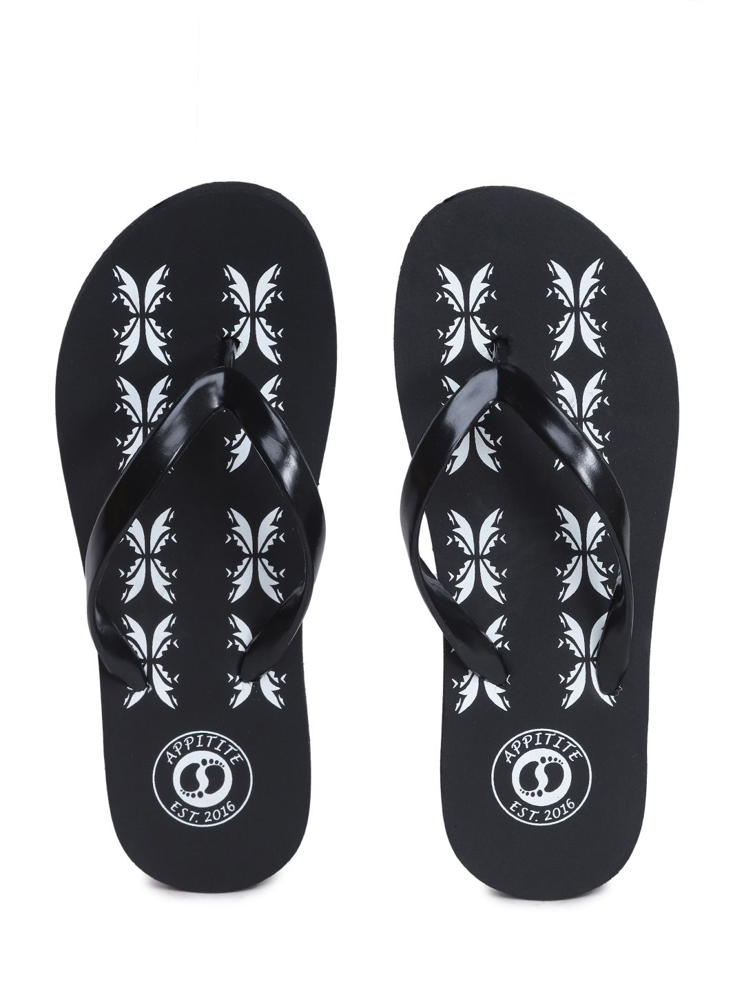 APPITITE Women Black & White Printed Rubber Slip-On Price in India