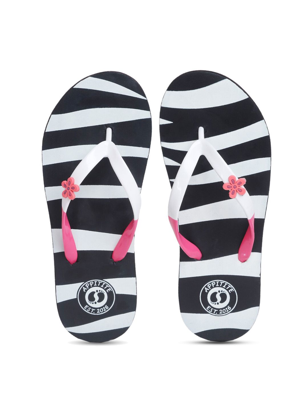 APPITITE Women Black & White Printed Rubber Slip-On Price in India