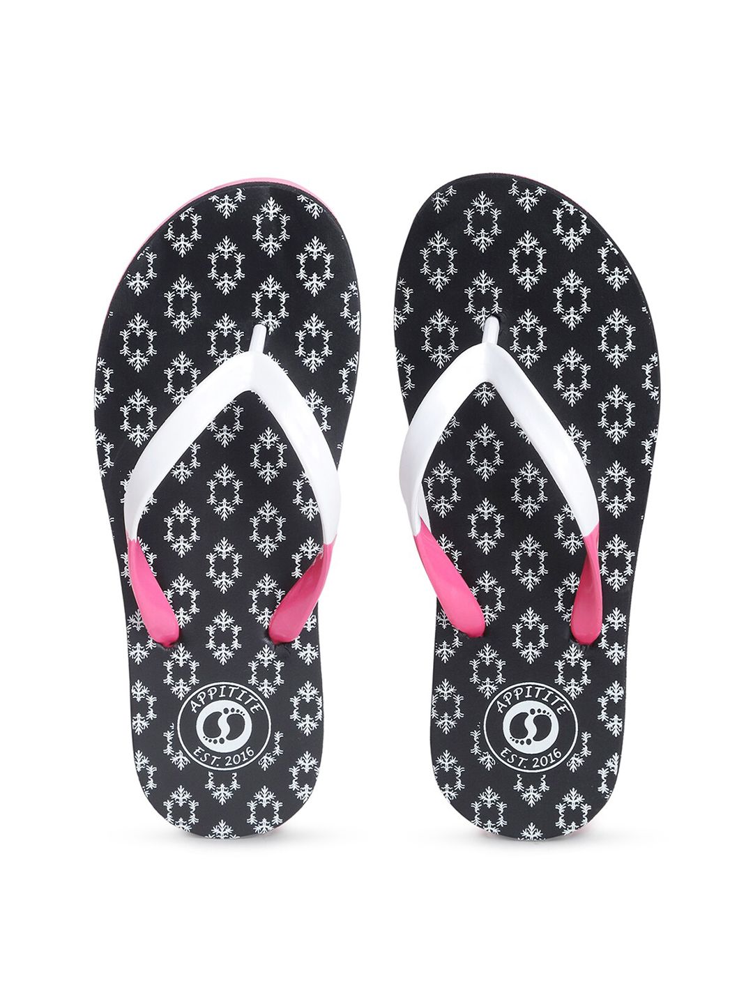 APPITITE Women Black & White Printed Rubber Thong Flip-Flops Price in India