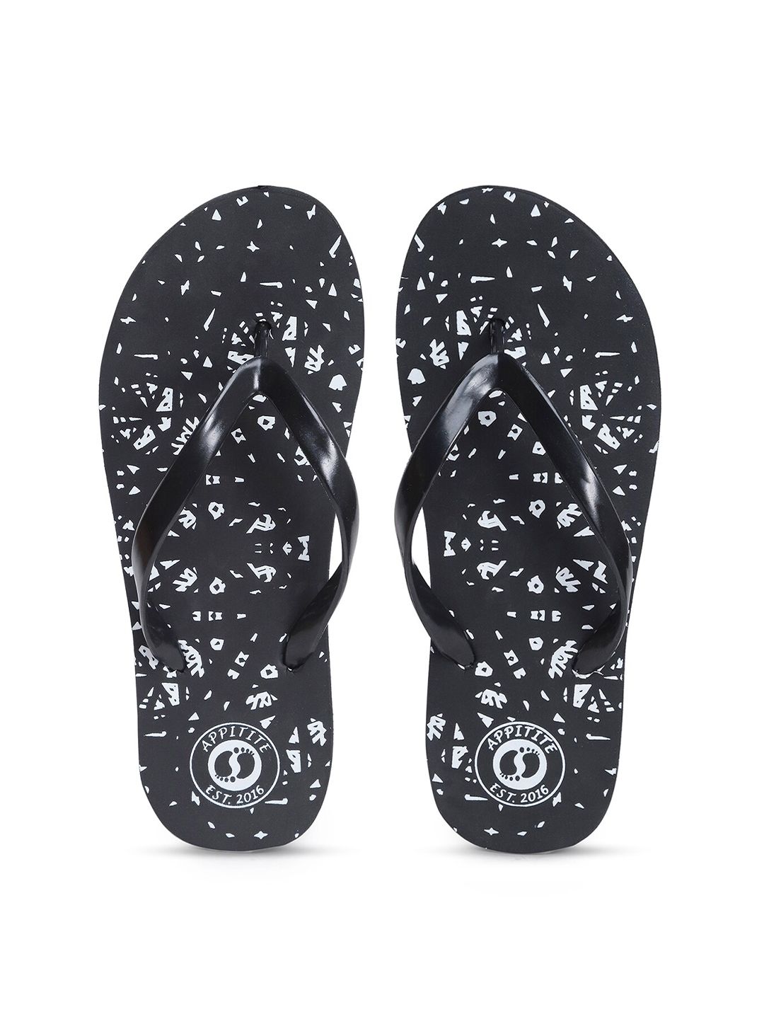 APPITITE Women Black & White Printed Rubber Thong Flip-Flops Price in India