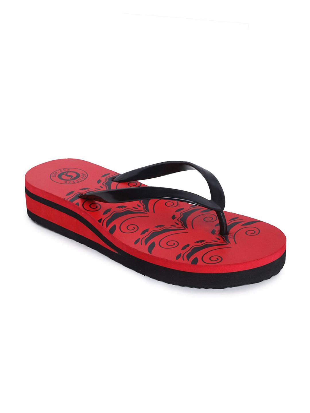 APPITITE Women Red & Black Printed Heeled Thong Flip Flop Price in India