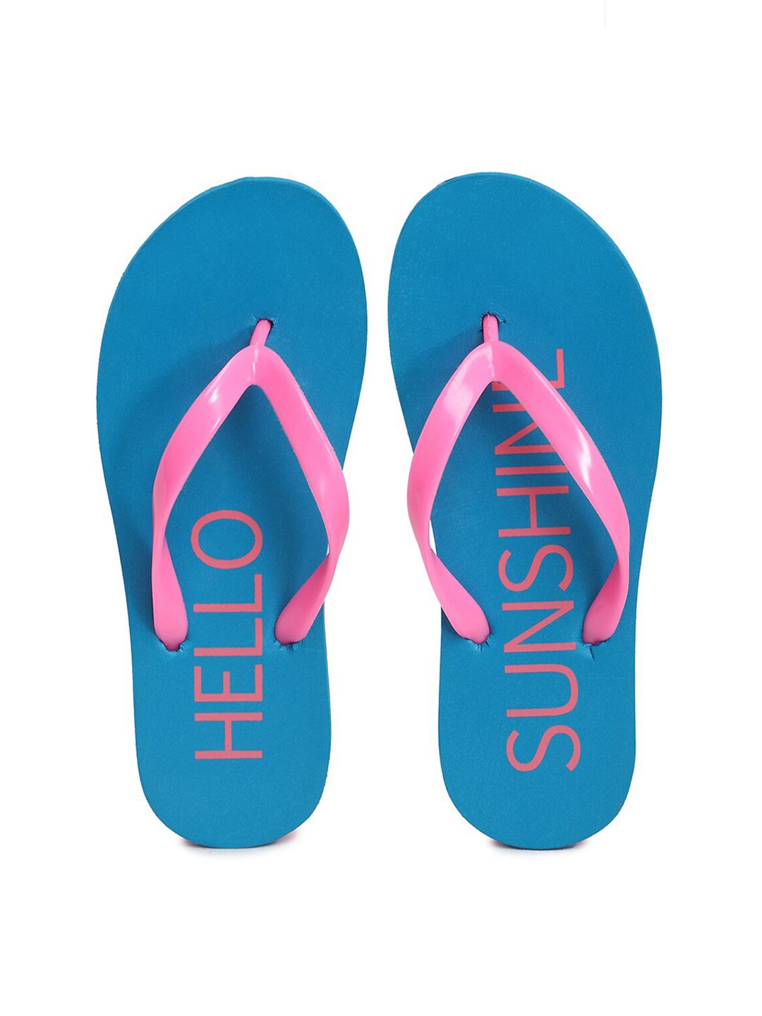 APPITITE Women Blue & Pink Printed Rubber Thong Flip-Flops Price in India