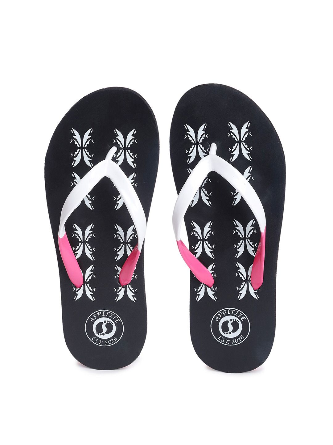 APPITITE Women Black & White Printed Rubber Slip-On Price in India