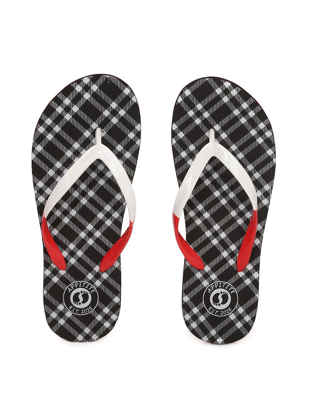 APPITITE Women Black & White Printed Rubber Thong Flip-Flops Price in India