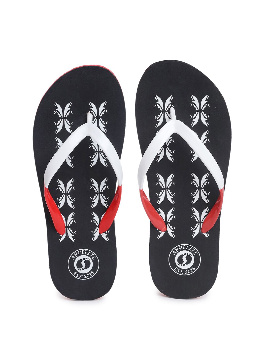 APPITITE Women Black & Red Printed Rubber Thong Flip-Flops Price in India