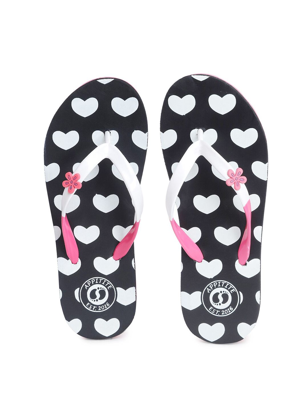 APPITITE Women Black & White Printed Rubber Slip-On Price in India