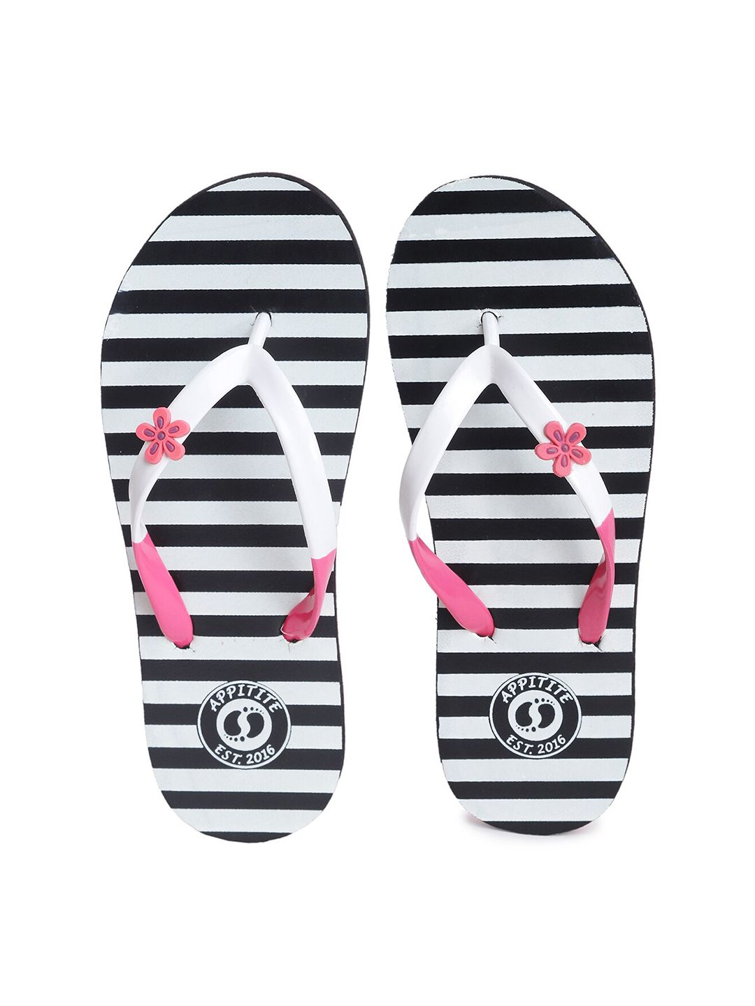 APPITITE Women Black & White Printed Rubber Thong Flip-Flops Price in India