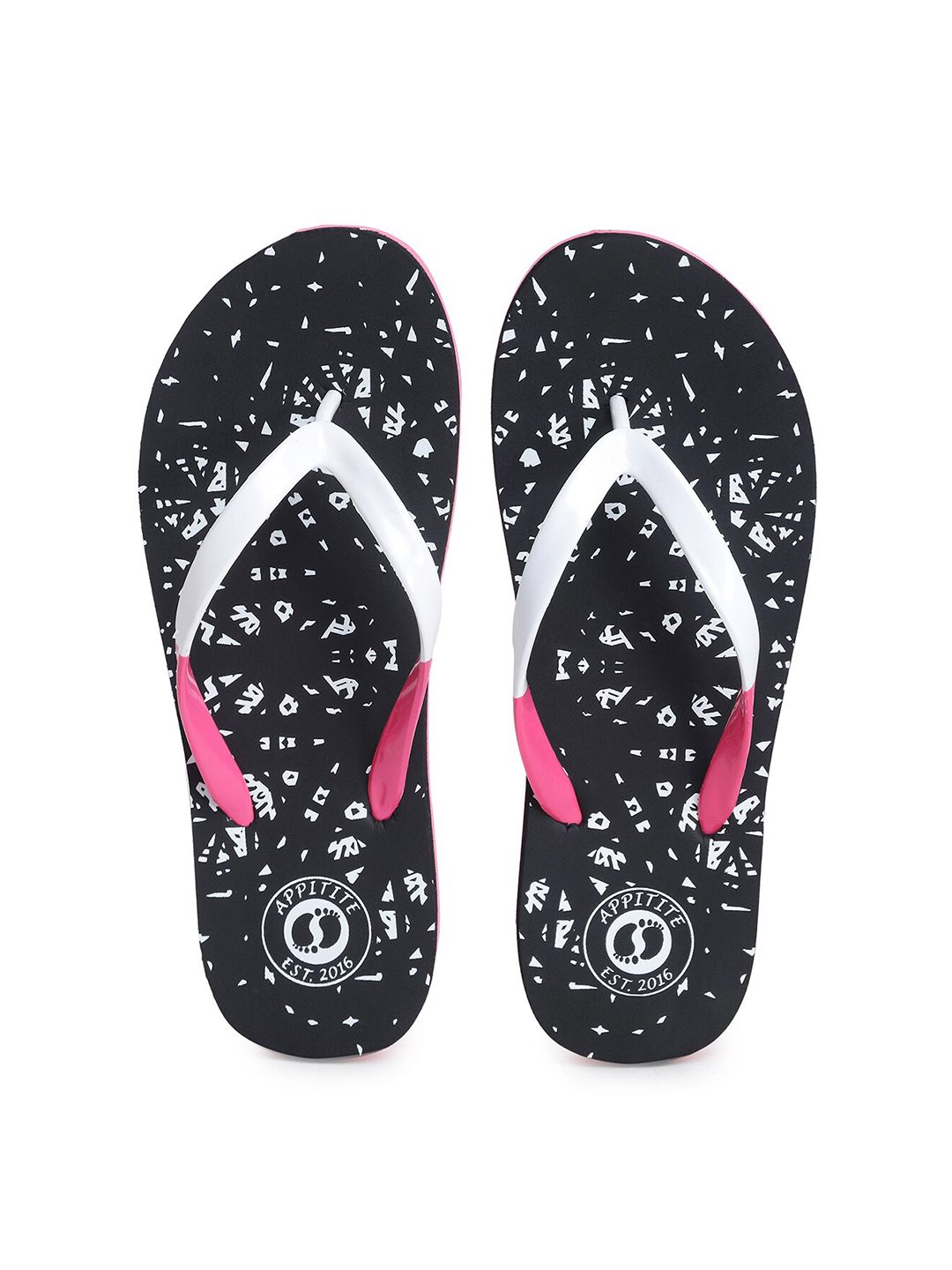 APPITITE Women Black & White Printed Rubber Slip-On Price in India