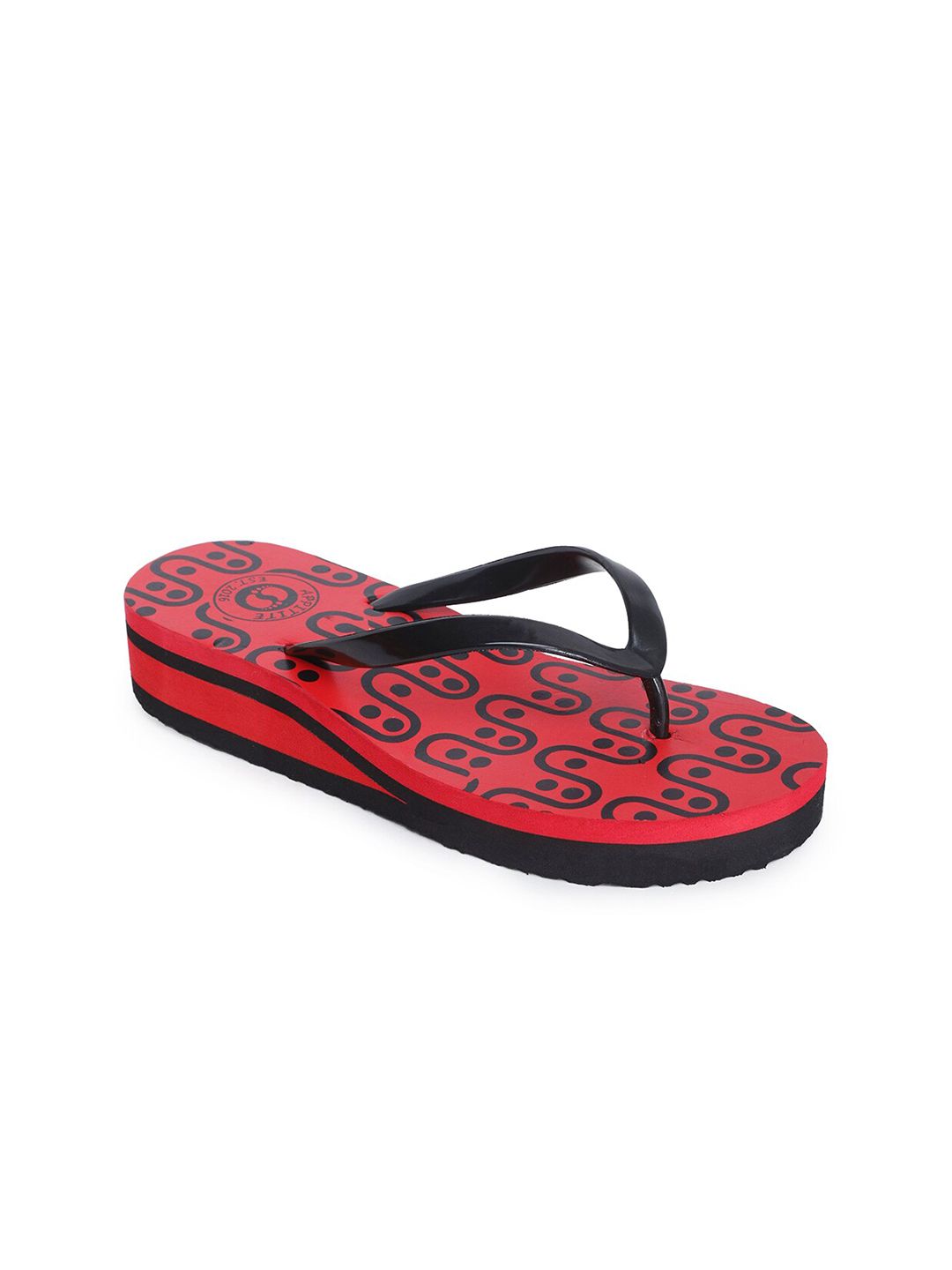 APPITITE Women Red & Black Printed Heeled Thong Flip Flop Price in India