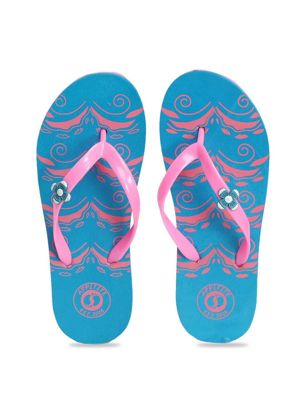 APPITITE Women Blue & Pink Printed Rubber Slip-On Price in India