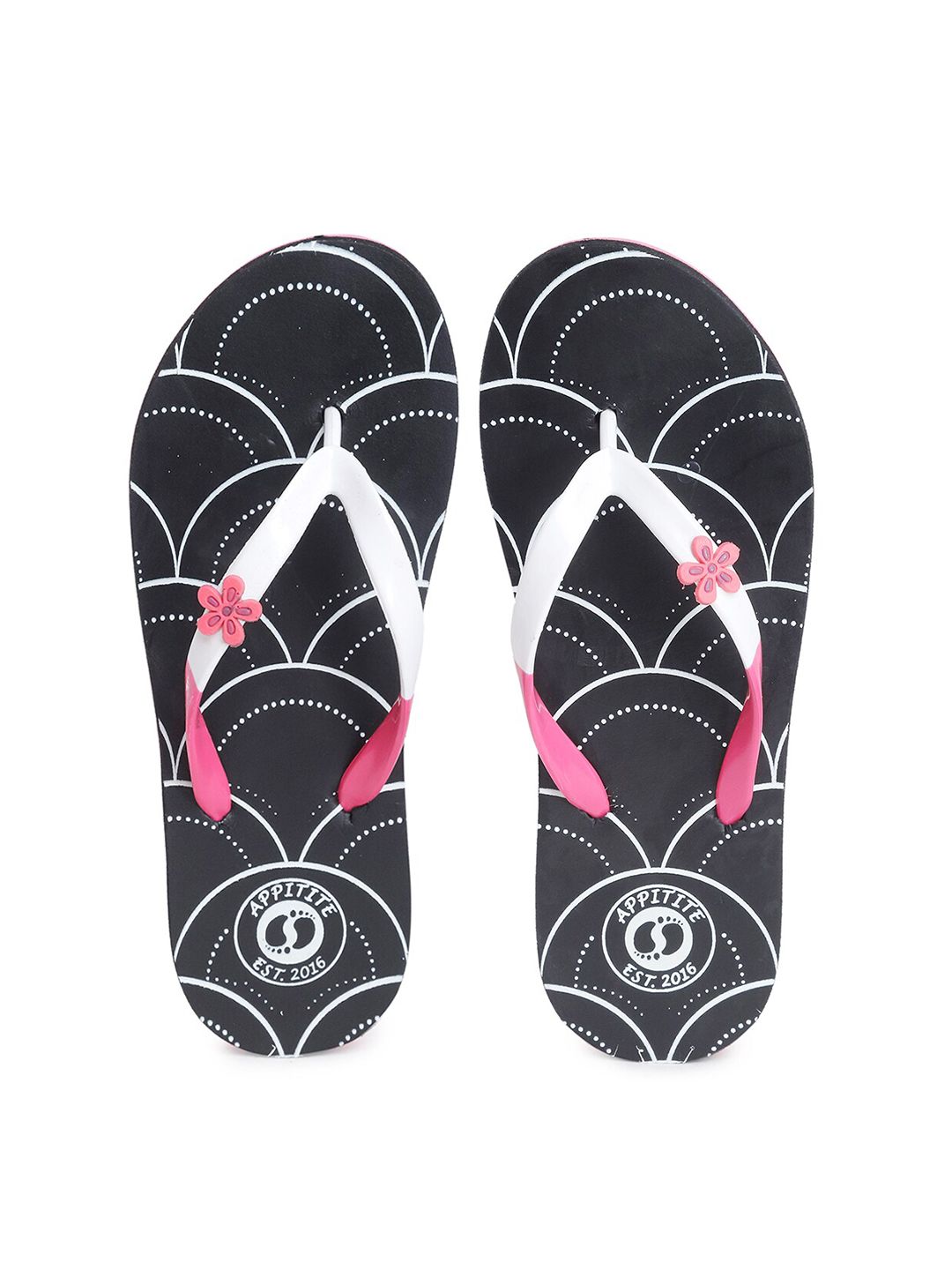 APPITITE Women Black & White Printed Rubber Thong Flip-Flops Price in India