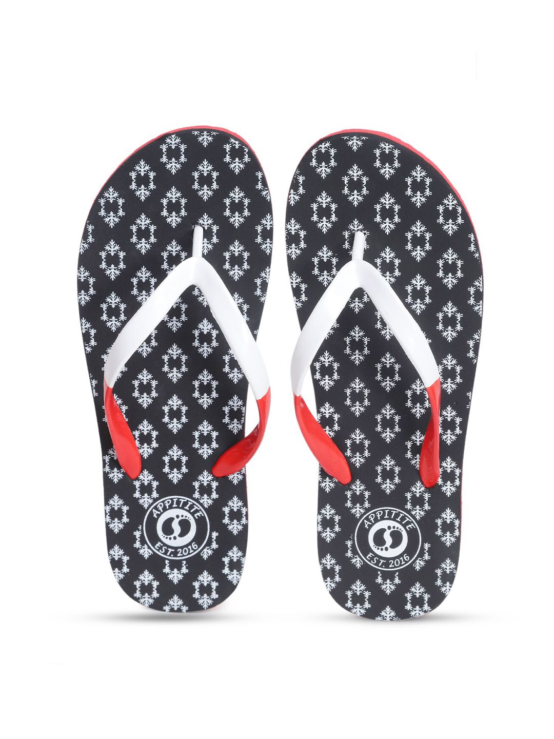 APPITITE Women Black & White Printed Rubber Slip-On Price in India