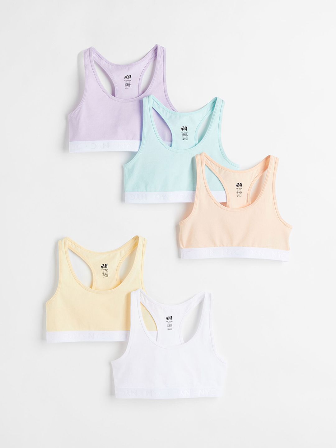 H&M Girls Pink & Turquoise Blue 5-Pack Cotton Crop Tops