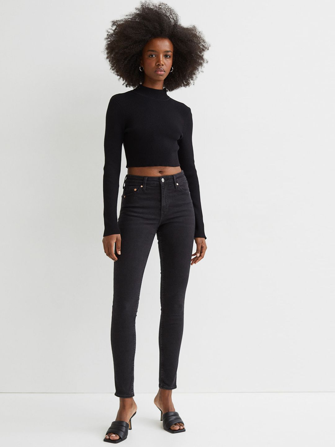 H&M Women Black Solid Skinny Regular Jeans Price in India