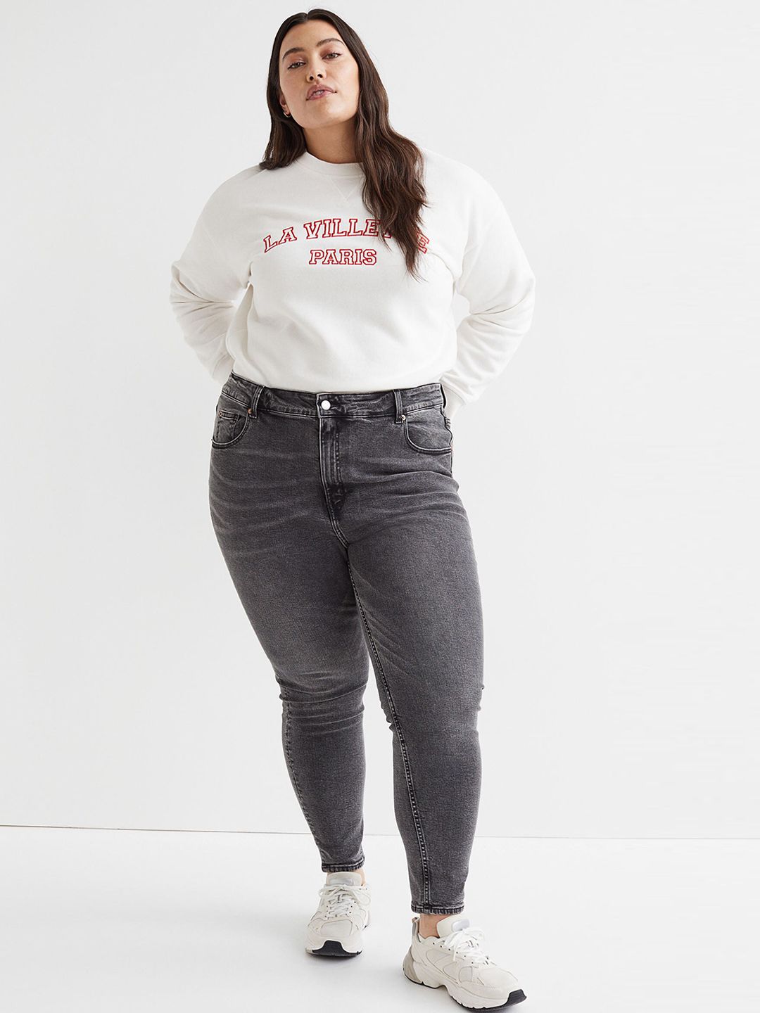 H&M+ Women Plus Size Grey Skinny High Jeans Price in India