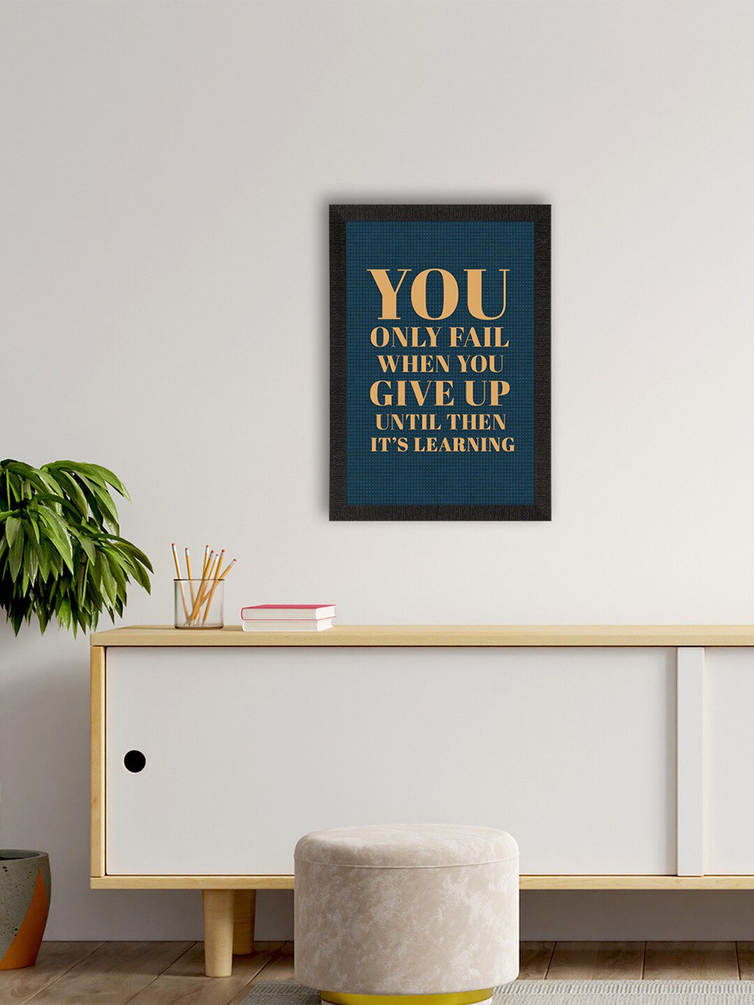 eCraftIndia Blue & Yellow Motivational Quote Printed Framed UV Art Painting Price in India