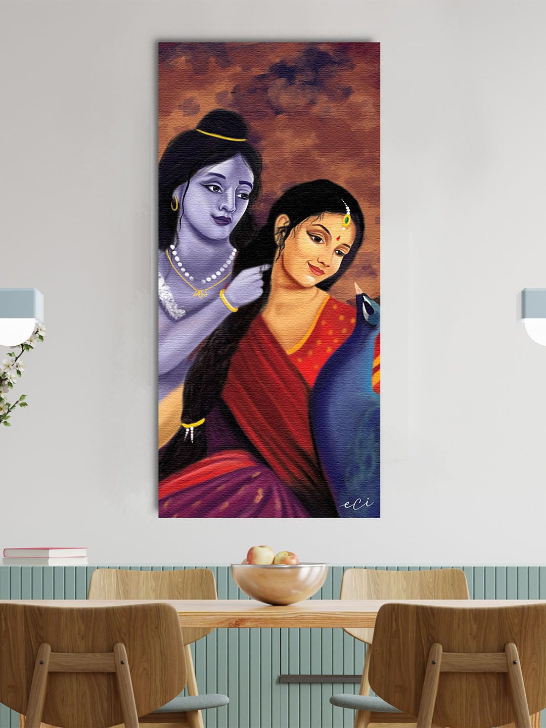 eCraftIndia Multicoloured Divine Aura of Radha Krishna Canvas Printed Wall Painting Price in India