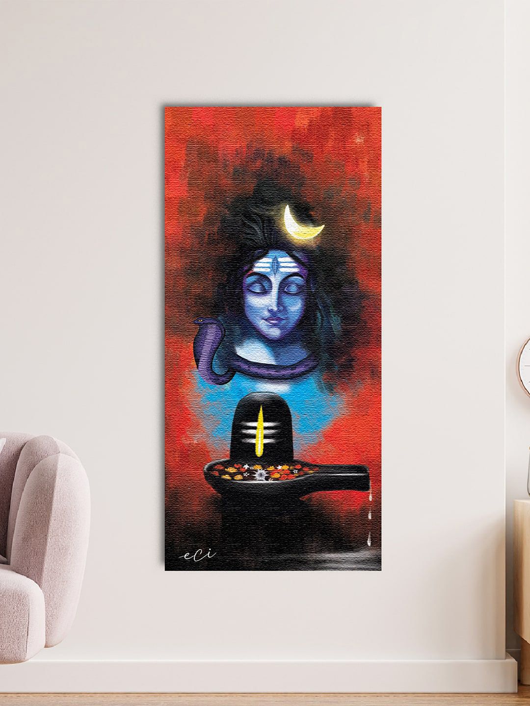eCraftIndia Red & Blue Beautiful Lord Shiva Canvas Painting Wall Art Price in India