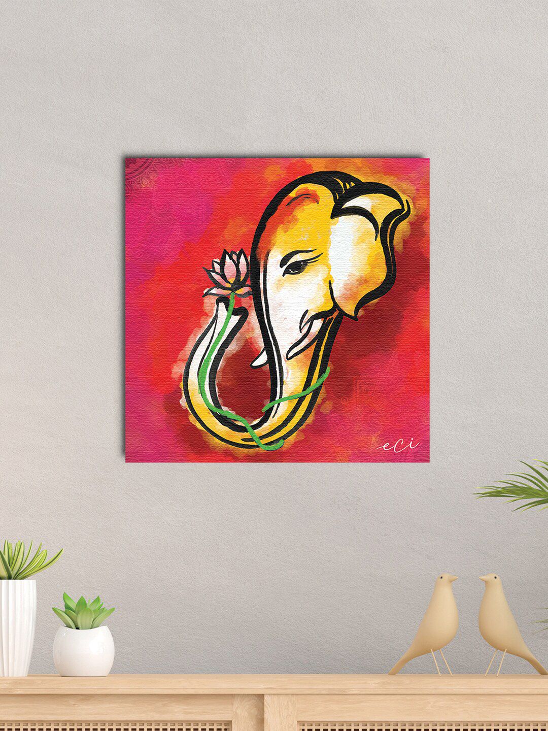 eCraftIndia Pink & Black Lord Ganesha Canvas Printed Wall Painting Price in India